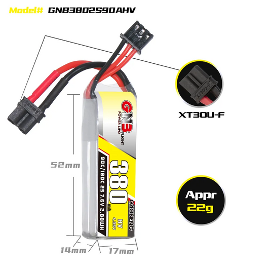 Gaoneng GNB 380mah 2S 11.4V HV 90c LiPo Battery - XT30