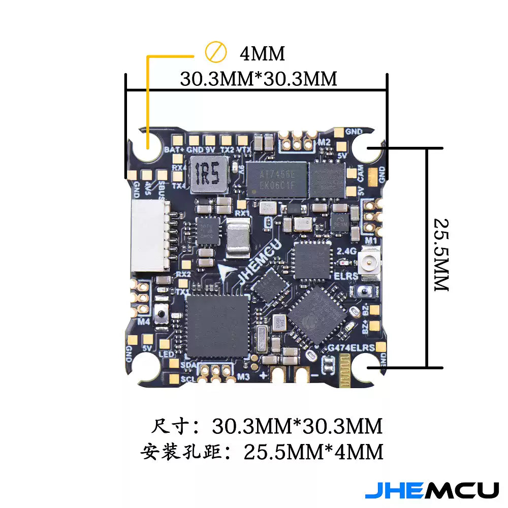 JHEMCU G474ELRS AIO 1-2S Whoop/Toothpick HD Flight Controller (w/ 12A 16Bit 4in1 ESC)